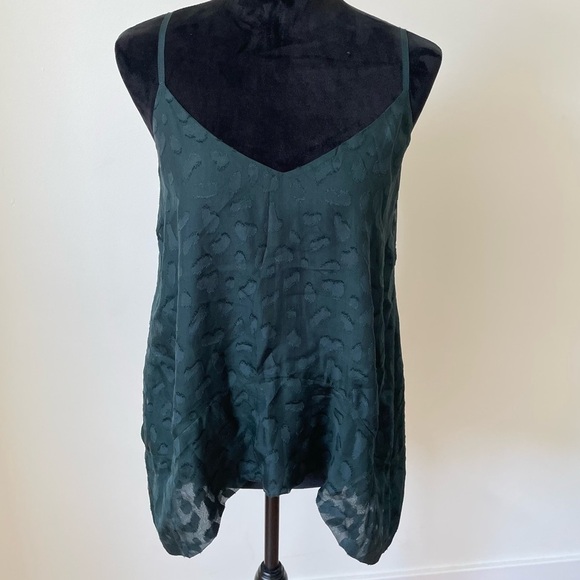 10 Crosby Derek Lam Forest Green Abstract Print Stretch Silk Spaghetti Stap Top - Picture 1 of 10